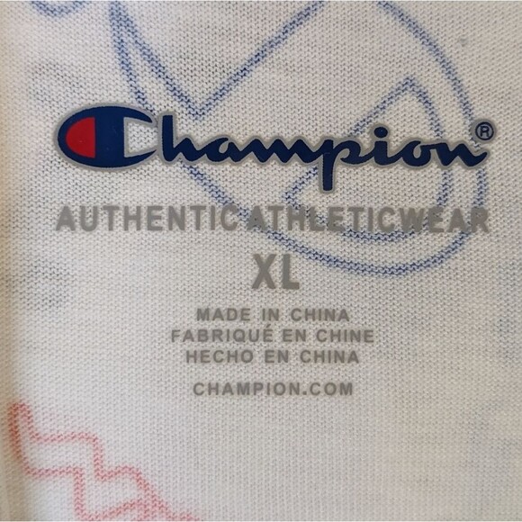 Champion White Long Sleeve T-shirt Hoodie All Over Logo Kangaroo Pouch SZ XL/SM - Picture 4 of 5